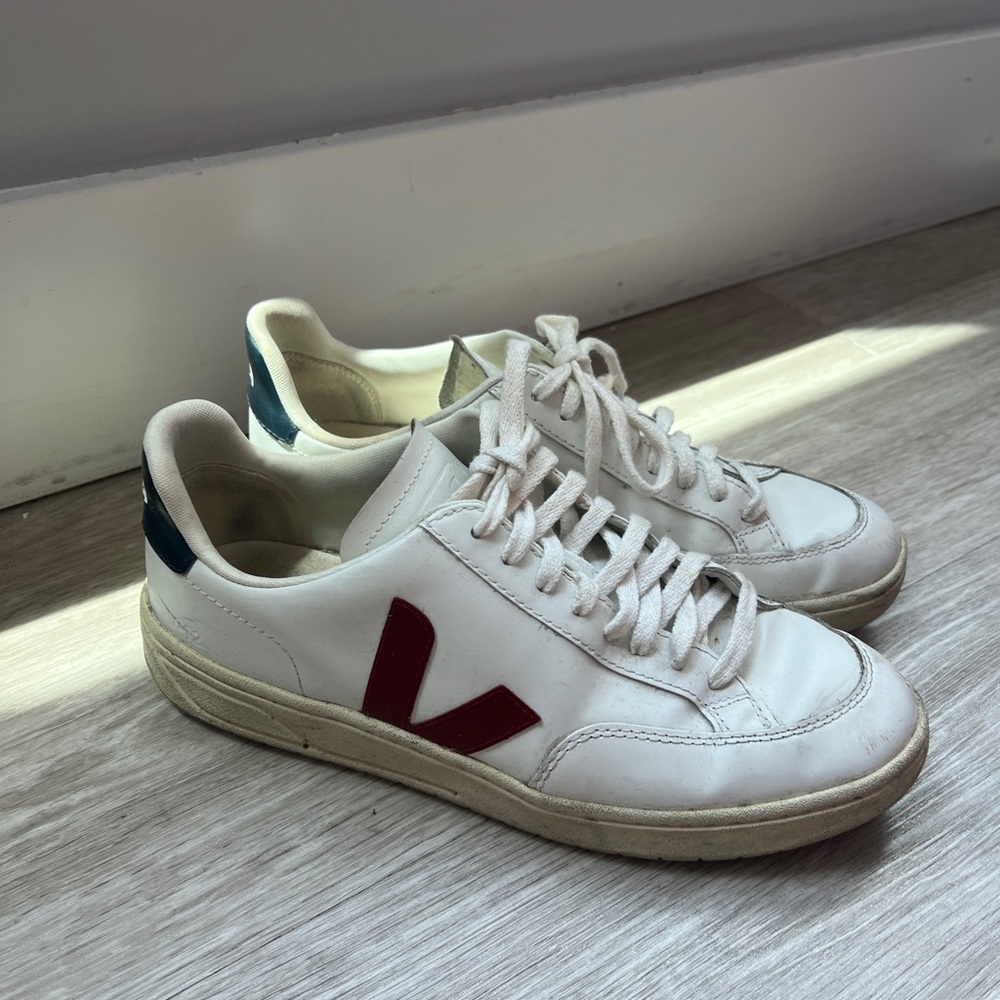 Veja White Sneakers with Navy and Red Accents